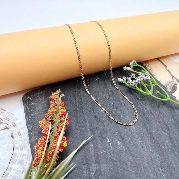 Rose Gold Flat Link Chain Necklace | Gold Plated Brass | 17.7 Inch, XPNL0018 - Picture 5 of 12